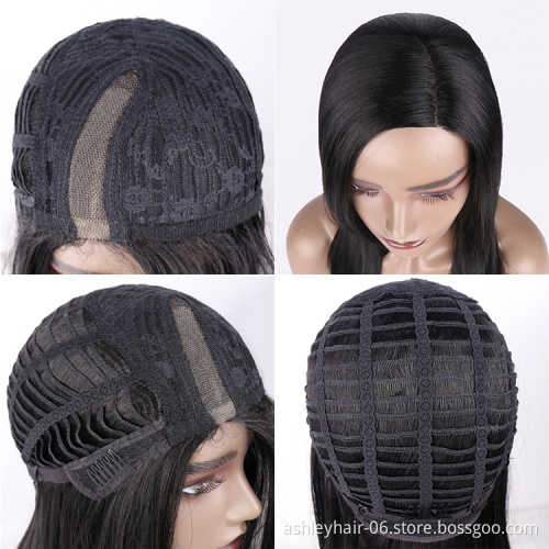 Kanekalon Heat Wigs Premium Straight Yaki Long Black High Temperature Synthetic Hair Lace Front Wig For Black Women Sale
